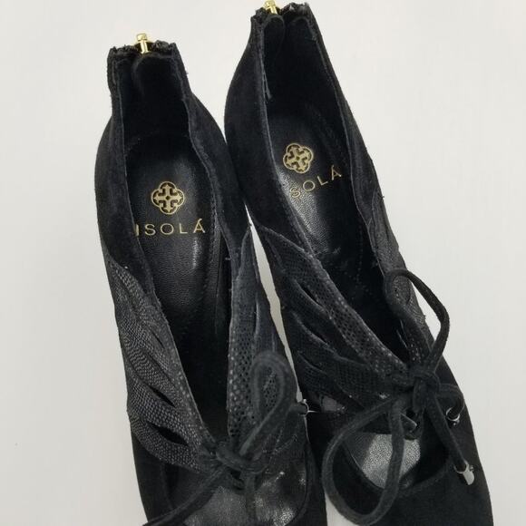 Isola Palazzo Heels Womens‎ 8.5 Black Suede Leather Lace up - Picture 9 of 11